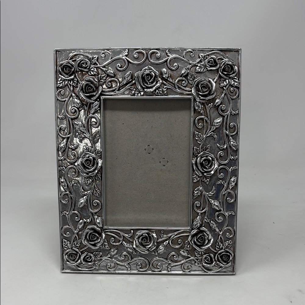 FRAME Picture Silver Tone Ornate Rose Frame Design